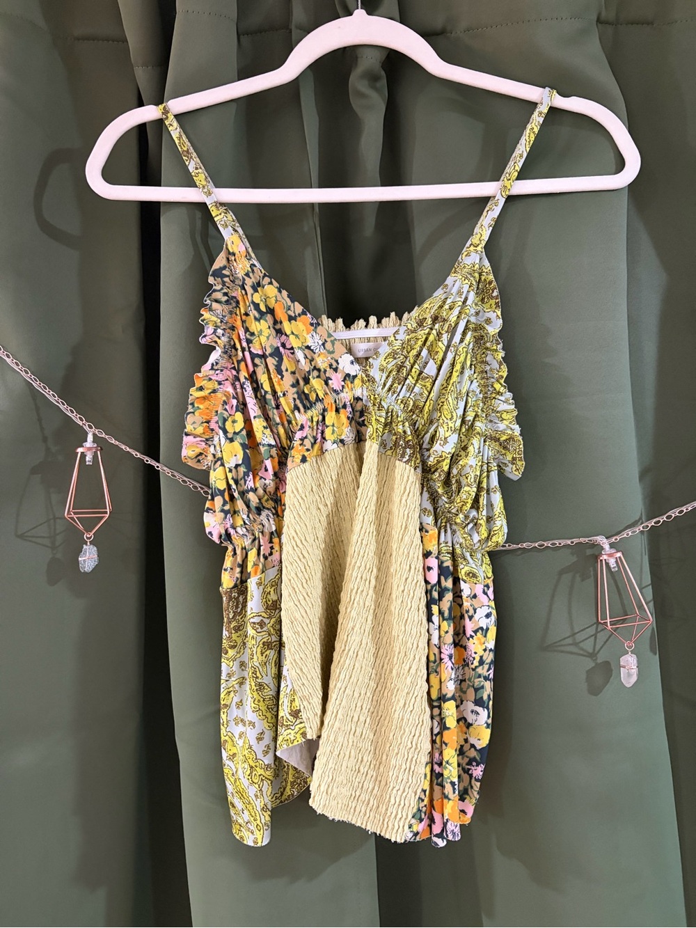 Urban Outfitters Yellow Mixed-Panel Spaghetti Strap Tank